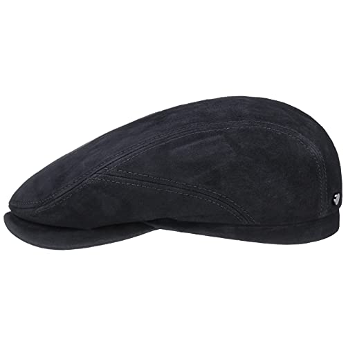 Stetson Goat Suede Flatcap - Elegante Ledercap - Einfarbige Mütze aus Ziegenleder - Kappe mit Baumwollfutter - Made in Germany - Herren - Ganzjährig dunkelblau 61 cm von Stetson