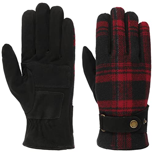 Stetson Goat Suede Woolen Check Handschuhe Lederhandschuhe Fingerhandschuhe Damen/Herren - mit Futter Herbst-Winter - 9 HS schwarz-rot von Stetson