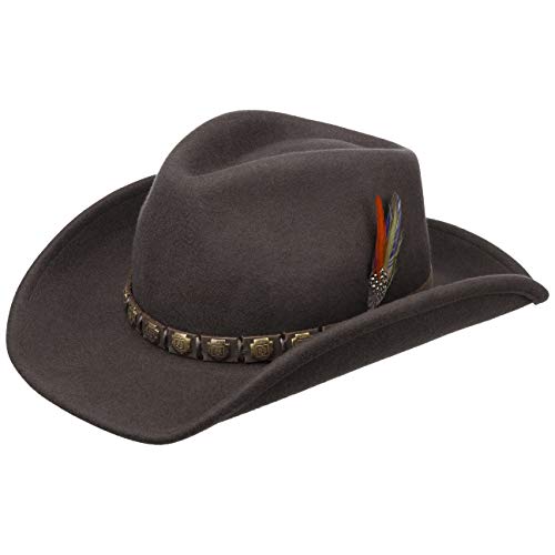 Stetson Hackberry Traveller für Herren - Wollhut Cowboyhut Wollfilzhut mit Lederband Frühling-Sommer Herbst-Winter - L (58-59 cm) braun von Stetson