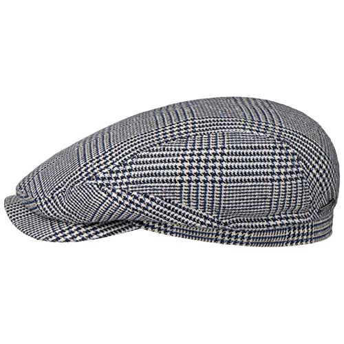 Stetson Hardwick Houndstooth Flatcap Schiebermütze Klassisch Elegant Seidenmix Made in Germany Herren Frühjahr Sommer blau 59 cm von Stetson