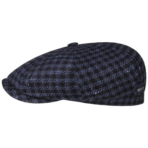 Stetson Hatteras Arminto Vichy Flatcap - Karierte Mütze - Schirmmütze mit Hahnentrittmuster - Baumwollfutter - Herren - Handarbeit aus Deutschland - Herbst/Winter dunkelblau 59 cm von Stetson