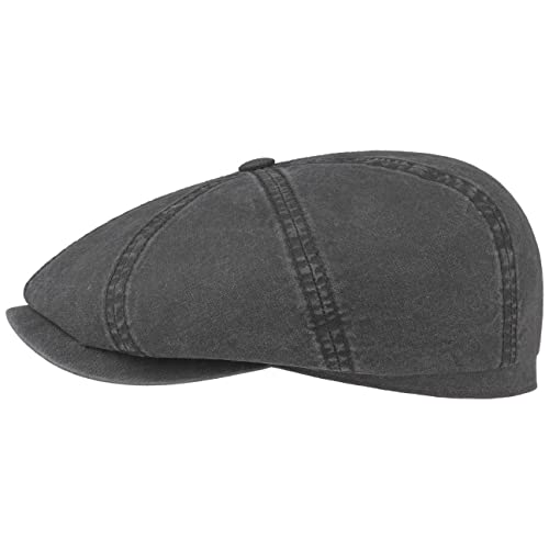 Stetson Hatteras Ballonmütze aus Bio-Baumwolle Herren - Nachhaltige Baumwollcap - Flatcap mit UV-Schutz 40 - Schiebermütze - Flat Cap Frühjahr/Sommer schwarz S (54-55 cm) von Stetson