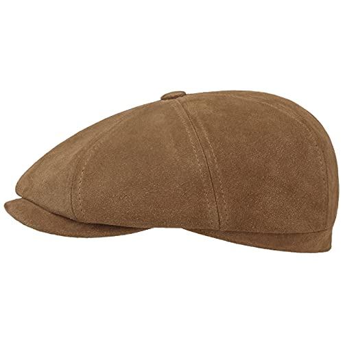 Stetson Hatteras Calf Split Flatcap Schirmmütze Ballonmütze Ledercap Newsboy-Mütze Herren - mit Schirm, Futter Frühling-Sommer Herbst-Winter - M (56-57 cm) Cognac von Stetson