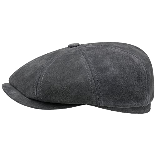 Stetson Hatteras Calf Split Flatcap Schirmmütze Ballonmütze Ledercap Newsboy-Mütze Herren - mit Schirm, Futter Frühling-Sommer Herbst-Winter - XXL (62-63 cm) dunkelgrau von Stetson