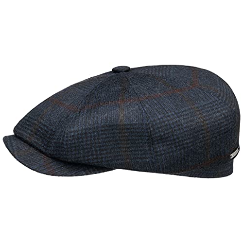 Stetson Hatteras Cashmere Check Flatcap Handgefertigt Made in Germany Herren Herbst Winter blau 58 cm von Stetson