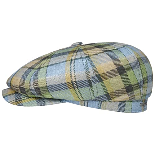 Stetson Hatteras Checked Linen Flatcap - Karierte Mütze - Klassische Ballonmütze - Mehrfarbiges Karo-Design - Made in The EU - Herren - Frühjahr/Sommer blau-grün 60 cm von Stetson