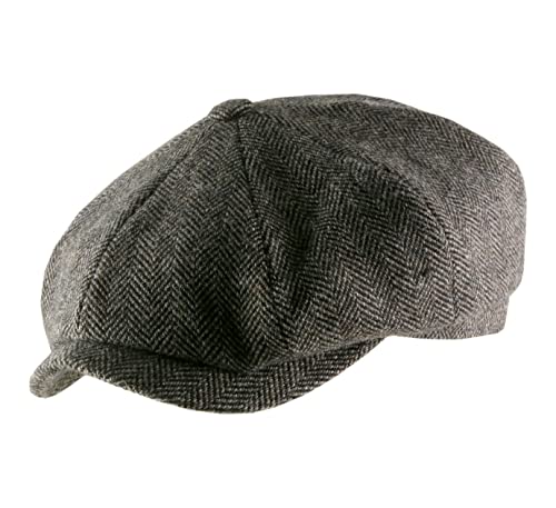 Stetson Hatteras Classic Ear Flaps Flatcap - Schirmmütze aus 100% Wolle - Fischgrätmuster - Wollcap mit Ohrenschutz - Made in The EU - Herren - Herbst/Winter Dunkelbraun 61 cm von Stetson