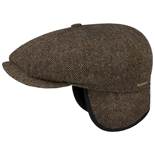 Stetson Hatteras Classic Ear Flaps Flatcap Schirmmütze Wollcap Ballonmütze Ohrenschutz Ohrenklappen Herren - Made in The EU mit Schirm, Ohrenklappen, Futter Herbst-Winter - L (58-59 cm) braun-schwarz von Stetson