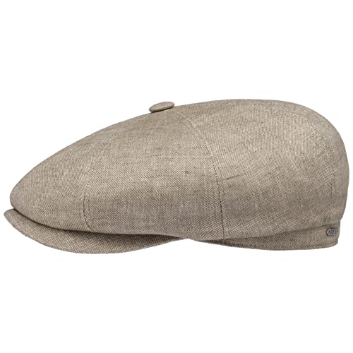 Stetson Hatteras Classic Leinen Flatcap Schirmmütze Ballonmütze Leinencap Damen/Herren - Made in The EU mit Schirm, Futter Frühling-Sommer Herbst-Winter - 58 cm beige von Stetson