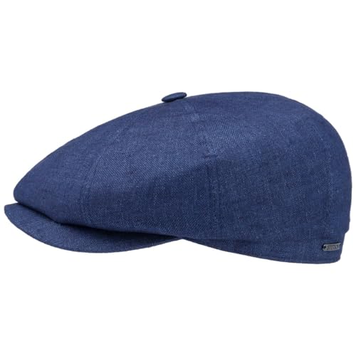 Stetson Hatteras Classic Leinen Flatcap Damen/Herren (55-62 cm) - Made in The EU - Aus 100% Leinen - Gefüttert mit Baumwolle - Temperatur & feuchtigkeitsregulierend - Sommer/Winter blau-meliert 62 cm von Stetson