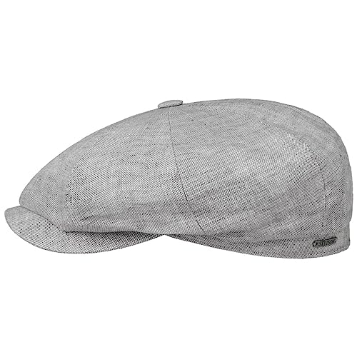 Stetson Hatteras Classic Leinen Flatcap Schirmmütze Ballonmütze Leinencap Damen/Herren - Made in The EU mit Schirm, Futter Frühling-Sommer Herbst-Winter - 56 cm hellgrau von Stetson