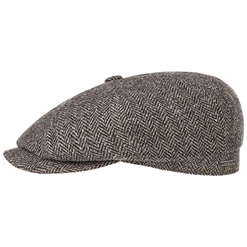 Stetson Hatteras Classic Wool Schirmmütze - Schiebermütze Herren - Flatcap mit Baumwollfutter - Herrencap mit Fischgrätmuster - Ballonmütze Herbst/Winter - Wintercap Dunkelbraun 57 cm von Stetson