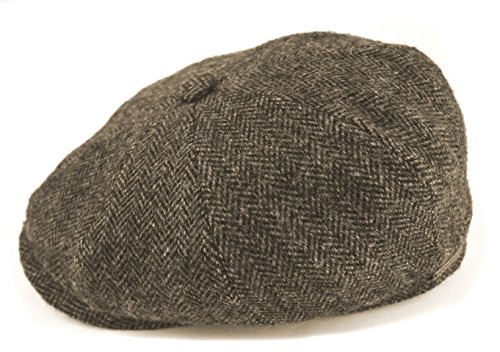 Stetson Hatteras Classic Wool Schirmmütze - Schiebermütze Herren - Flatcap mit Baumwollfutter - Herrencap mit Fischgrätmuster - Ballonmütze Herbst/Winter - Wintercap Dunkelbraun 63 cm von Stetson
