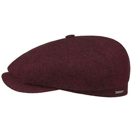 Stetson Hatteras Classic Wool Schirmmütze - Schiebermütze Herren - Flatcap mit Baumwollfutter - Herrencap mit Fischgrätmuster - Ballonmütze Herbst/Winter - Wintercap dunkelrot 56 cm von Stetson