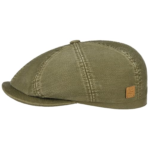 Stetson Hatteras Cotton x The Feebles Flatcap Schirmmütze Ballonmütze Baumwollcap Herren - mit Schirm, Futter Herbst-Winter - L (58-59 cm) Oliv von Stetson