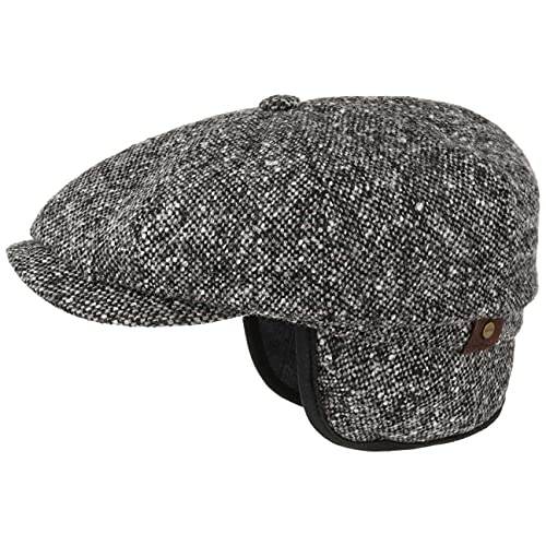 Stetson Hatteras Donegal Earflaps Cap - Mütze mit Ohrenklappen - Schirmmütze für Herren - Tweed-Wollcap - Herbst/Winter schwarz 59 cm von Stetson