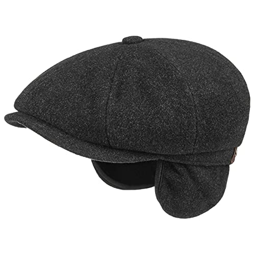 Stetson Hatteras Earflap Schiebermütze Herren - Ballonmütze mit Ohrenschutz/Nackenschutz - Schildmütze mit Schurwolle & Kaschmir - Schirmmütze mit Innenfutter - Herbst/Winter schwarz 55 cm von Stetson