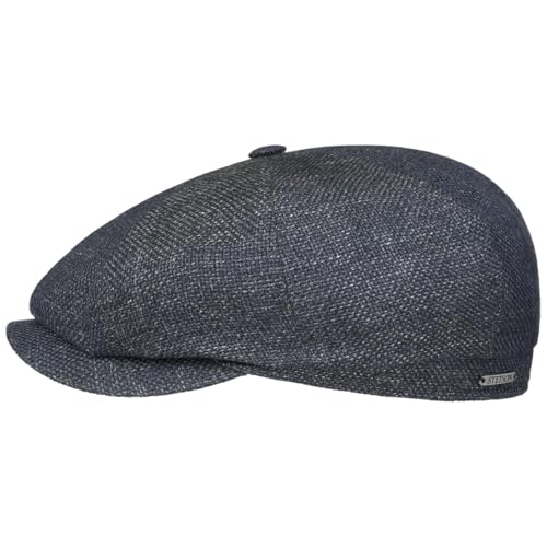 Stetson Hatteras Ellington Flatcap Melierte Mütze Klassische Schiebermütze Wide-Fit Style Made in EU Damen Herren Ganzjährig blau-grau 61 cm von Stetson