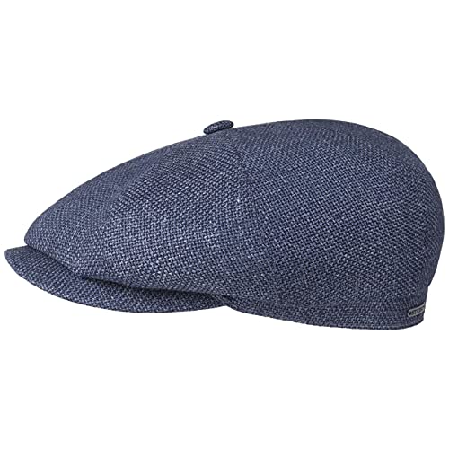 Stetson Hatteras Ellington Flatcap Melierte Mütze Klassische Schiebermütze Wide-Fit Style Made in EU Damen Herren Ganzjährig blau-meliert 62 cm von Stetson