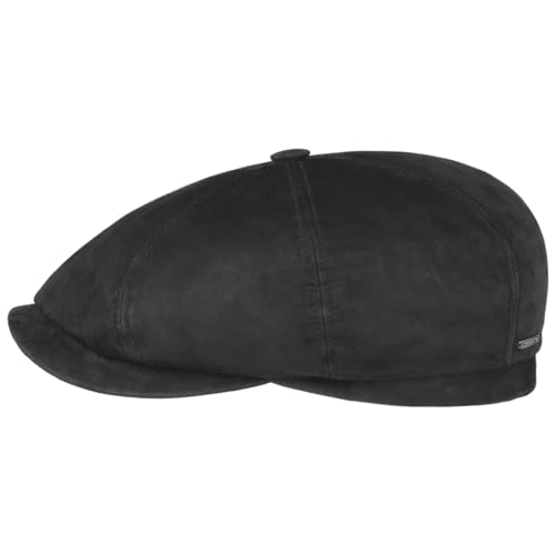 Stetson Hatteras Flat Cap Leder Schiebermütze Herren Handmade in Germany Sommer Winter schwarz 61 cm von Stetson