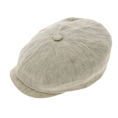 Stetson Hatteras Flatcap Leinen Damen/Herren - Mütze mit Baumwollfutter - Flat Cap mit Sonnenschutz UV 40+ - Schirmmütze Frühjahr/Sommer - Ballonmütze beige 54 cm von Stetson