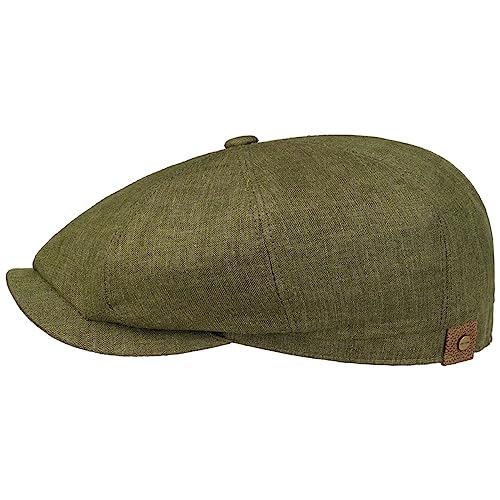 Stetson Hatteras Flatcap Leinen Damen/Herren - Mütze mit Baumwollfutter - Flat Cap mit Sonnenschutz UV 40+ - Schirmmütze Frühjahr/Sommer - Ballonmütze dunkelgrün 63 cm von Stetson