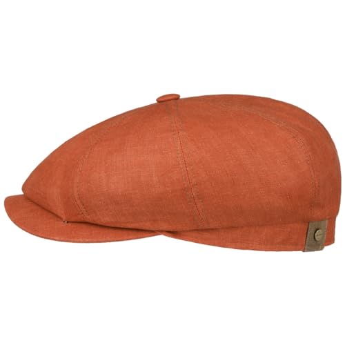 Stetson Hatteras Flatcap Leinen Damen/Herren - Mütze mit Baumwollfutter - Flat Cap mit Sonnenschutz UV 40+ - Schirmmütze Frühjahr/Sommer - Ballonmütze orange-rot 60 cm von Stetson