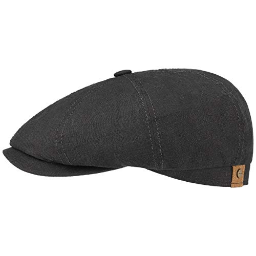 Stetson Hatteras Flatcap Leinen Damen/Herren - Mütze mit Baumwollfutter - Flat Cap mit Sonnenschutz UV 40+ - Schirmmütze Frühjahr/Sommer - Ballonmütze schwarz 55 cm von Stetson