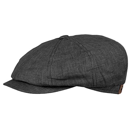 Stetson Hatteras Flatcap Leinen Damen/Herren - Mütze mit Baumwollfutter - Flat Cap mit Sonnenschutz UV 40+ - Schirmmütze Frühjahr/Sommer - Ballonmütze schwarz 63 cm von Stetson