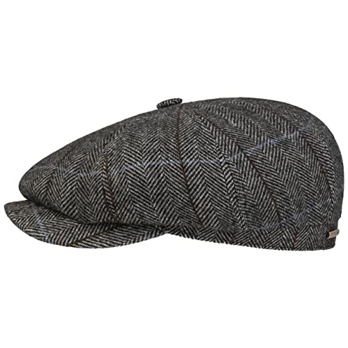 Stetson Hatteras Gallanger Wool Flatcap - Klassisch Elegante Schirmmütze mit Fischgrätmuster - Made in The EU - Herren & Damen - Herbst/Winter grau-schwarz M (56-57 cm) von Stetson