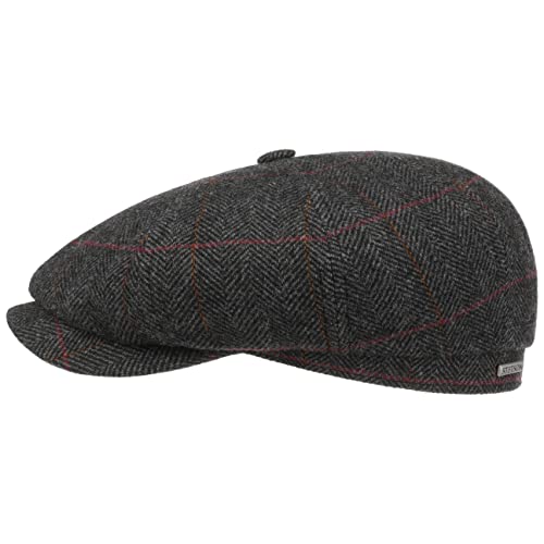 Stetson Hatteras Gallanger Wool Flatcap - Klassisch Elegante Schirmmütze mit Fischgrätmuster - Made in The EU - Herren & Damen - Herbst/Winter schwarz-grau L (58-59 cm) von Stetson