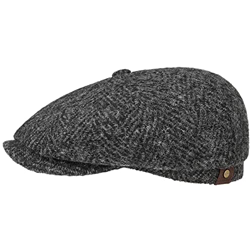 Stetson Hatteras Herringbone Flatcap Schirmmütze Klassischer Stil Herrenmütze aus Schurwolle Made in Germany Herbst Winter schwarz 64 cm von Stetson