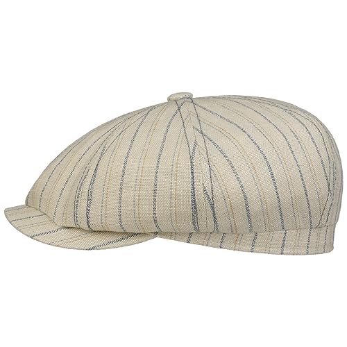 Stetson Ledford Leinen Flatcap - Mehrfarbig gestreifte Kappe - Sommerliche Schirmmütze - Made in Germany - Herren - Frühjahr/Sommer Natur-blau 58 cm von Stetson