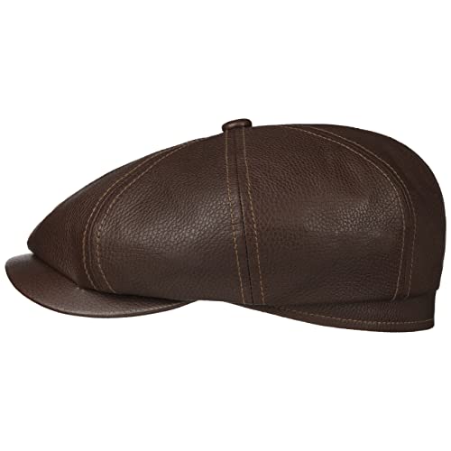 Stetson Hatteras New Lamb Nappa Flatcap - Dunkelbraune Kappe - Echtleder-Schirmmütze - Made in Germany - Herren - Frühjahr/Sommer Dunkelbraun 60 cm von Stetson