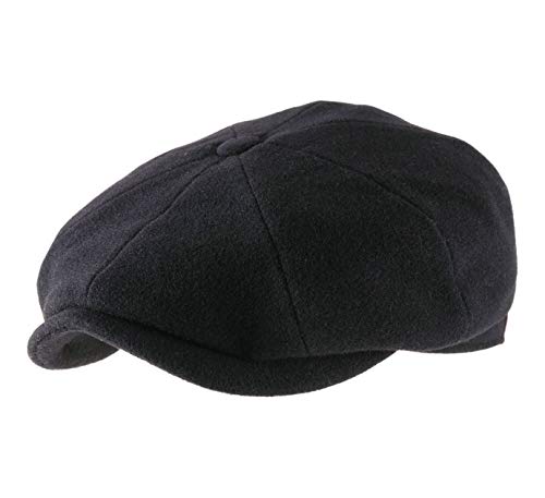 Stetson Hatteras Noir Schirmmütze Damen/Herren - Flatcap mit Wolle und Kaschmir - Wollmütze Herbst/Winter - Ballonmütze mit Flanelfutter - Flat Cap schwarz 61 cm von Stetson