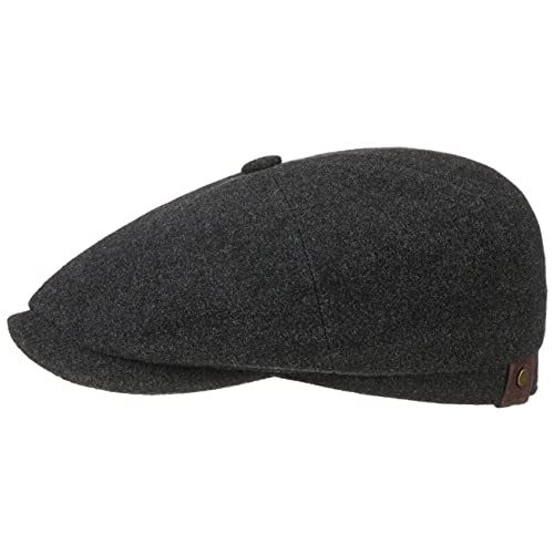 Stetson Hatteras Noir Schirmmütze Damen/Herren - Flatcap mit Wolle und Kaschmir - Wollmütze Herbst/Winter - Ballonmütze mit Flanelfutter - Flat Cap anthrazit 56 cm von Stetson