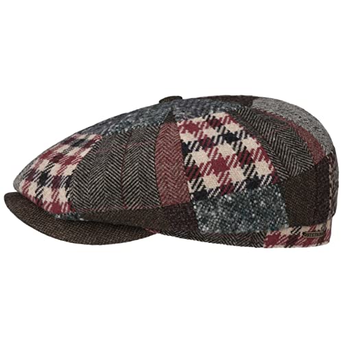 Stetson Hatteras Patchwork Mix Flatcap - Mehrfarbige Mütze - Britischer Country-Stil - Futter aus Baumwolle - Made in The EU - Herren - Herbst/Winter dunkelrot L (58-59 cm) von Stetson