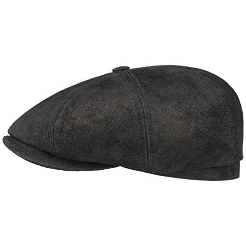 Stetson Hatteras Pigskin Flatcap Herren - Schirmmütze aus Leder - Schiebermütze mit Innenfutter - Mütze - Herrencap Sommer/Winter - Ballonmütze schwarz L (58-59 cm) von Stetson