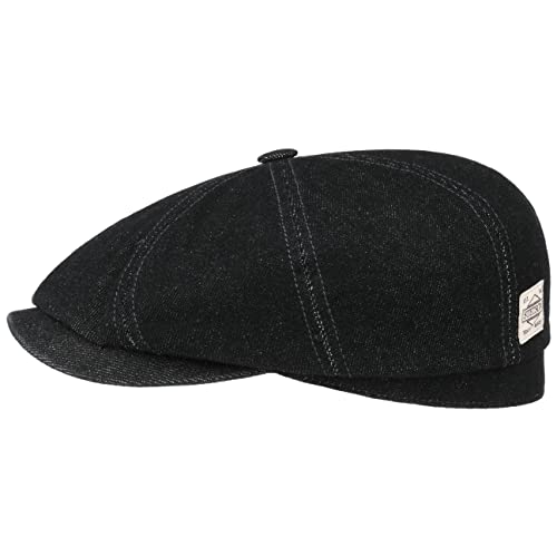 Stetson Hatteras Robust Denim Flatcap - Einfarbige Schirmmütze - Ballonmütze mit Rinsed-Waschung - Herren - Frühjahr/Sommer/Herbst/Winter schwarz M (56-57 cm) von Stetson