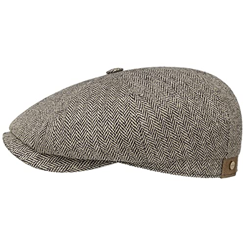 Stetson Hatteras Seide Schirmmütze Damen/Herren - Ballonmütze aus Seide - Flatcap mit Sonnenschutz UV 40+ - Schiebermütze mit Fischgratmuster - Schirmmütze Sommer/Winter beige-schwarz 54 cm von Stetson