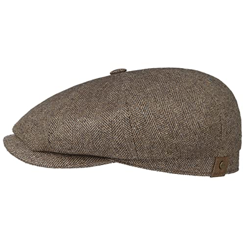 Stetson Hatteras Seide Schirmmütze Damen/Herren - Ballonmütze aus Seide - Flatcap mit Sonnenschutz UV 40+ - Schiebermütze mit Fischgratmuster - Schirmmütze Sommer/Winter braun-beige 56 cm von Stetson