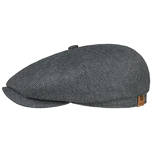 Stetson Hatteras Seide Schirmmütze Damen/Herren - Ballonmütze aus Seide - Flatcap mit Sonnenschutz UV 40+ - Schiebermütze mit Fischgratmuster - Schirmmütze Sommer/Winter schwarz-grau 53 cm von Stetson