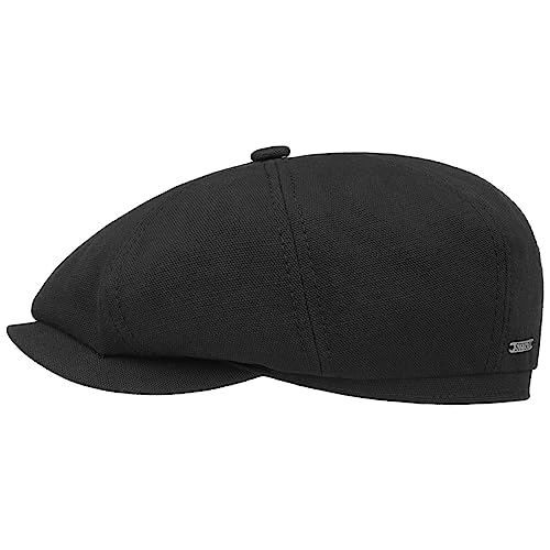 Stetson Hatteras Superior Cotton Flatcap - Einfarbige Mütze - Klassische Form - Sommermütze mit UV-Schutz 40+ - Made in Germany - Herren - Frühjahr/Sommer schwarz 61 cm von Stetson