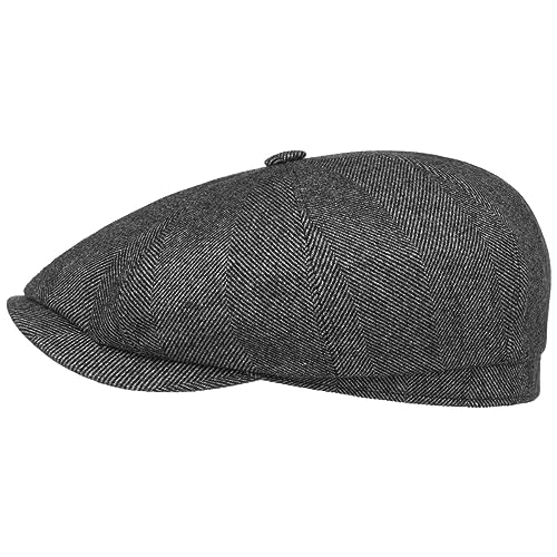 Stetson Hatteras Sustainable Cashmere Flatcap - Klassische Schirmmütze mit Fischgrätmuster - Wärmend & wasserabweisend - EU-Herstellung - Herren - Herbst/Winter schwarz-grau 59 cm von Stetson