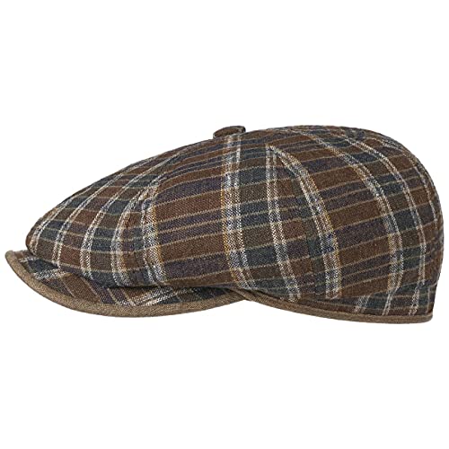 Stetson Hatteras Tarnaco Check Flatcap Schirmmütze Leinencap Seidencap Ballonmütze Herren - Made in Germany mit Schirm, Schirm Frühling-Sommer - 58 cm braun-blau von Stetson