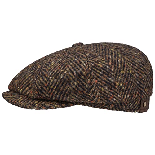 Stetson Hatteras Wool Colour Neps Flatcap Klassische Schirmmütze Fischgrätdesign Herren Herbst Winter Made in EU braun-blau 62 cm von Stetson