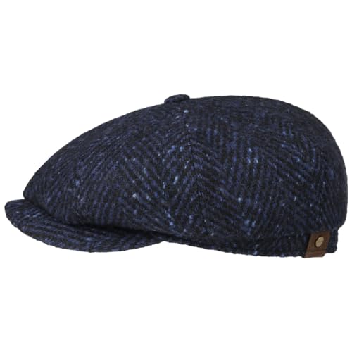 Stetson Hatteras Wool Colour Neps Flatcap Klassische Schirmmütze Fischgrätdesign Herren Herbst Winter Made in EU schwarz-blau 63 cm von Stetson