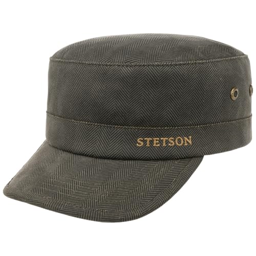 Stetson Herringbone Cap - Stoffcap - Army Cap Fleecefutter - Herren - Herbst/Winter dunkeloliv S (54-55 cm) von Stetson