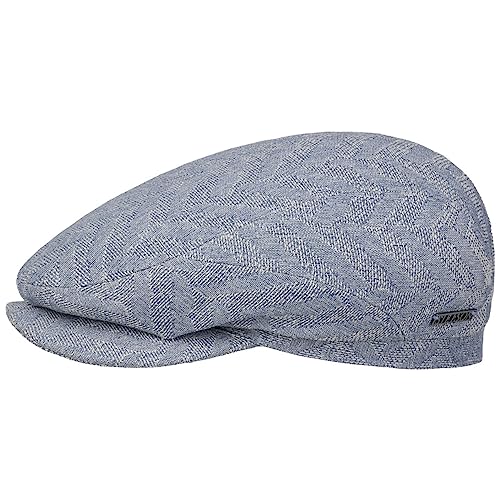Stetson Herringbone Cotton Mix Flatcap Mütze Fischgrätmuster UV-Schutz Made in EU Unisex Frühjahr Sommer blau M (56-57 cm) von Stetson