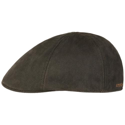 Stetson Herringbone Duck Flatcap Schirmmütze Schiebermütze Herren - mit Schirm, Futter Herbst-Winter - S (54-55 cm) braun-oliv von Stetson